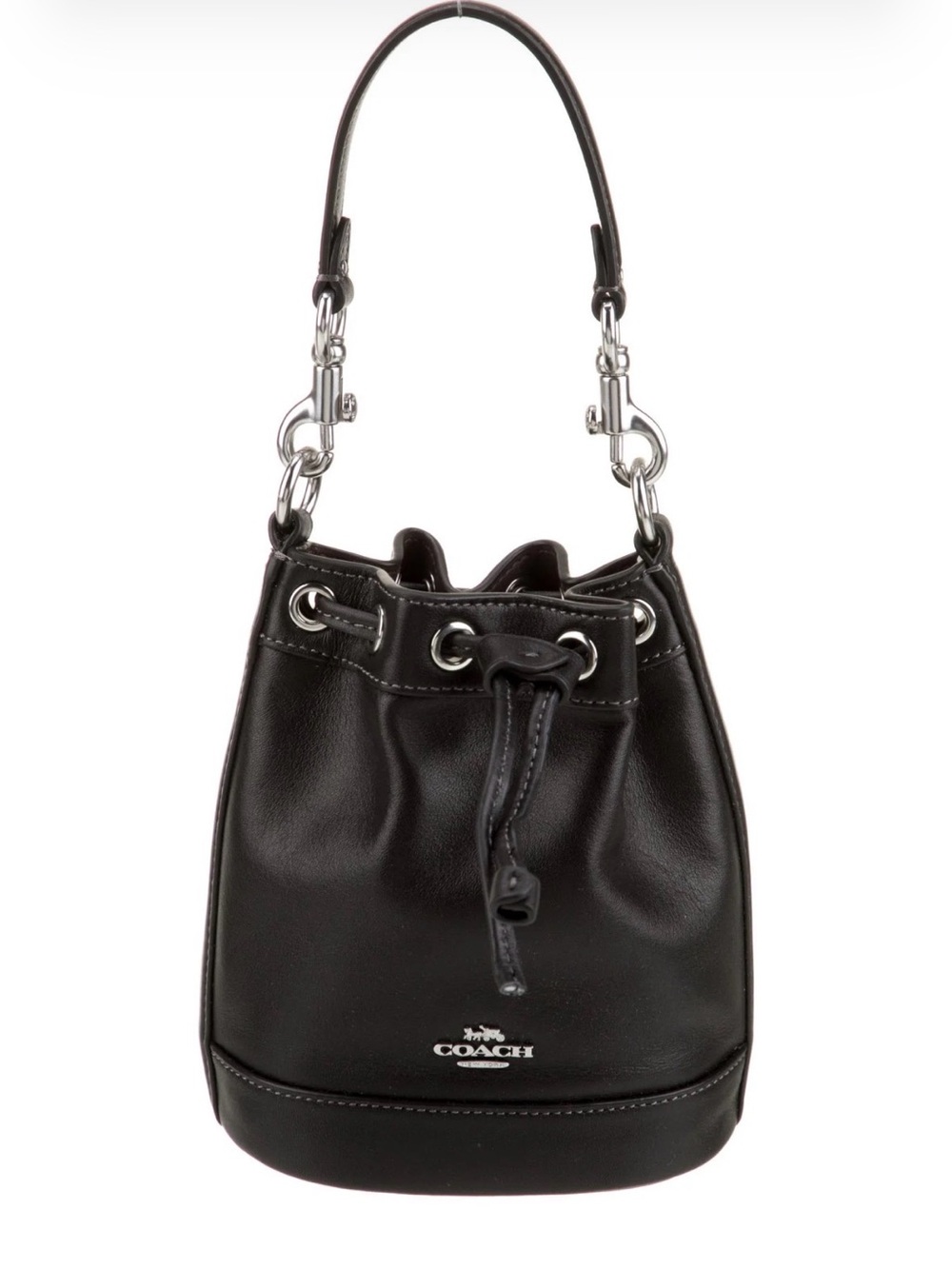 Coach Mini Dempsey Drawstring Bucket Crossbody Bag Leather CR144/Silver/Black